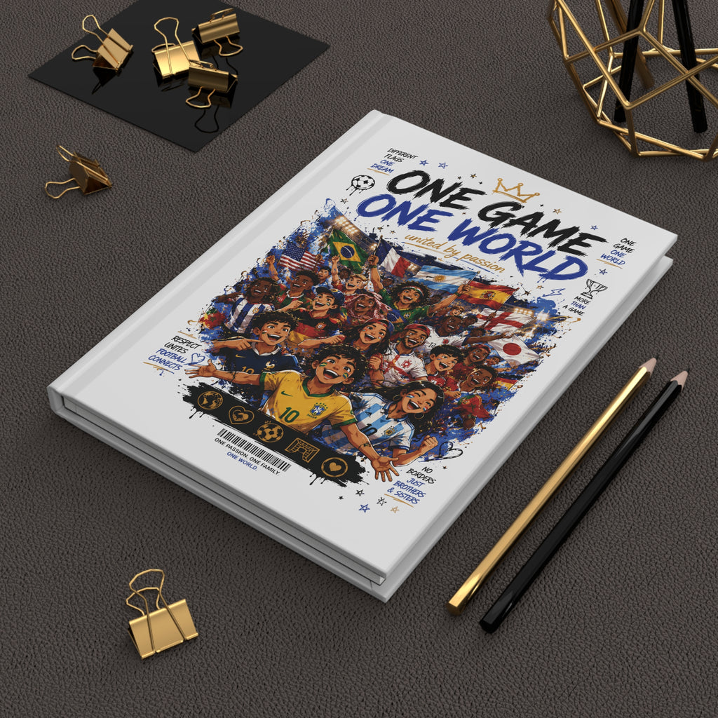 One Game One World Soccer Hardcover Journal — Personalized Name & Number