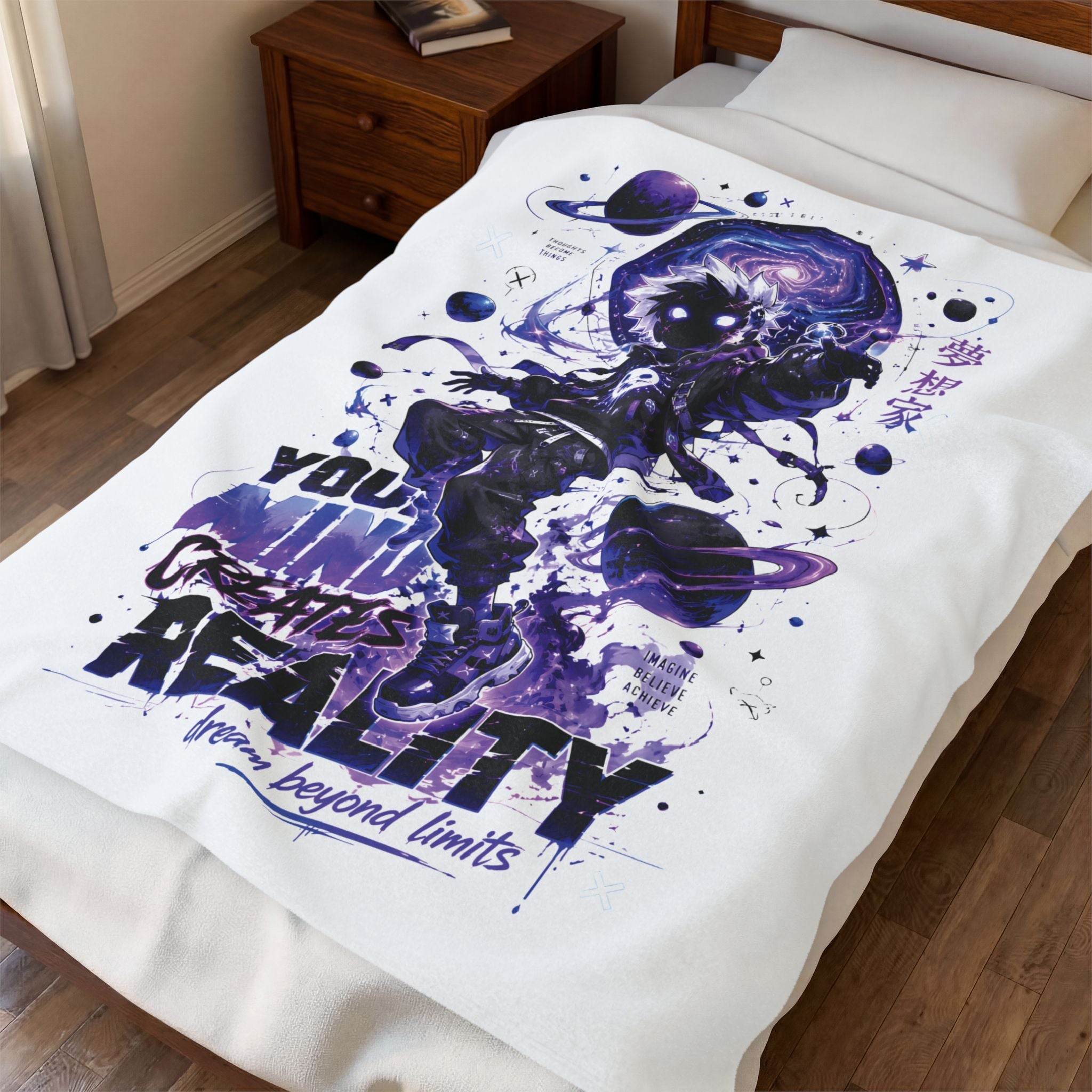 Velveteen Plush Blanket — Cosmic Astronaut 'Your Mind Creates Reality' Soft Throw