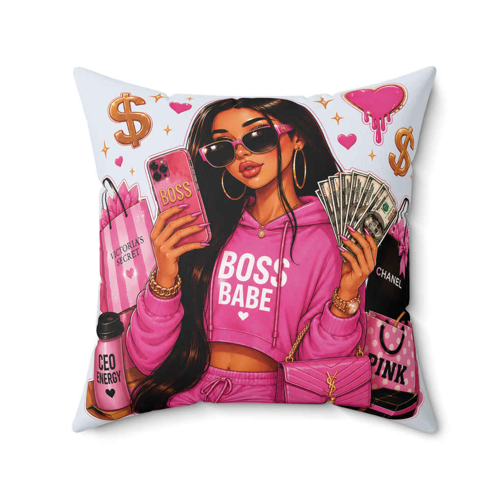Boss Babe Pink Fashion Pillow — 'BOSS BABE' Square Decorative Cushion (Soft Ice Blue)