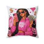 Boss Babe Pink Fashion Pillow — 'BOSS BABE' Square Decorative Cushion (Soft Ice Blue)