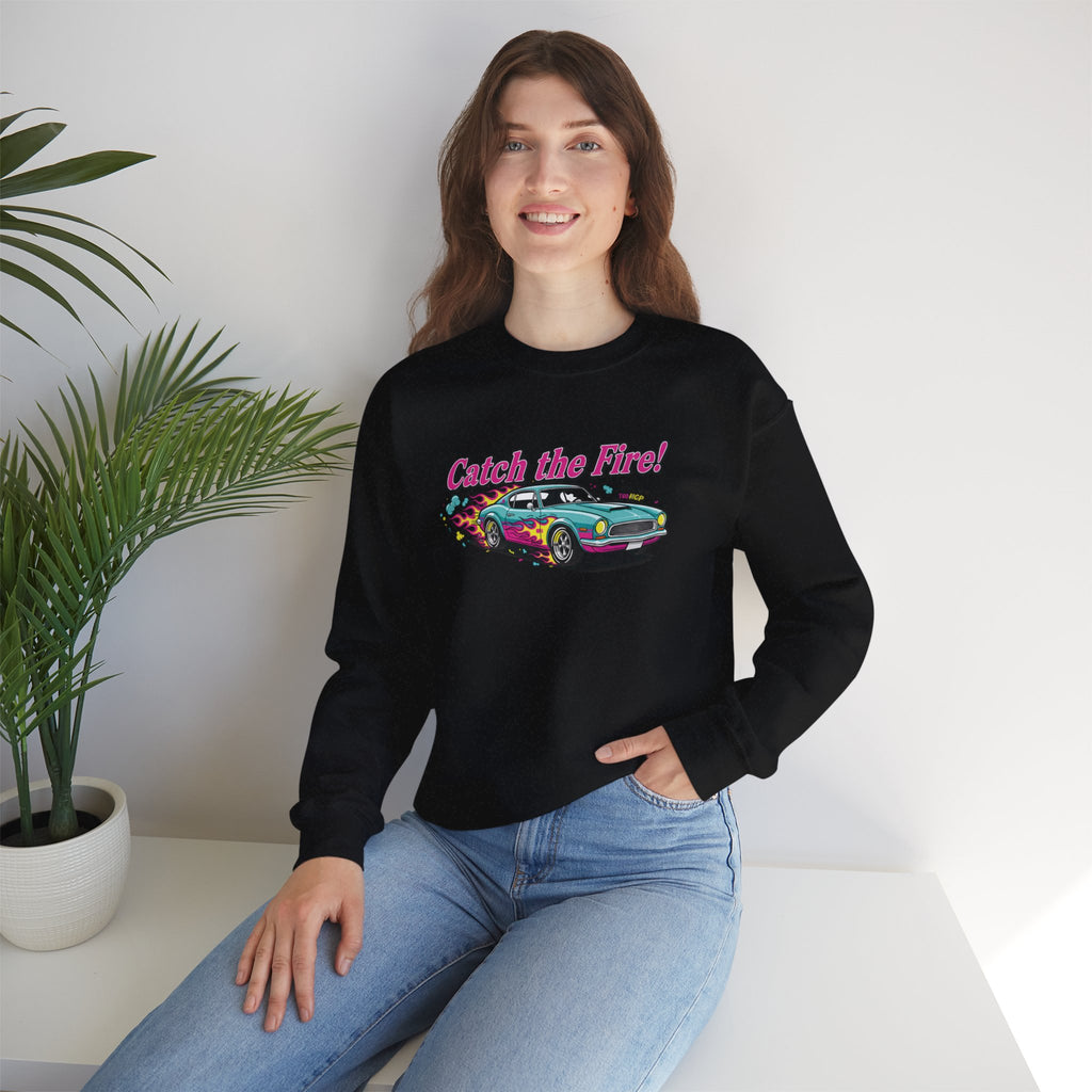 Cartoon Dragster Flames Sweatshirt | Vintage Car Illustration, Racing Flame