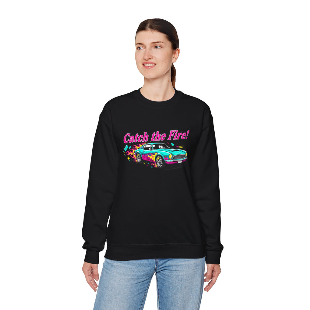 Cartoon Dragster Flames Sweatshirt - Vintage Racing Graphic Crewneck