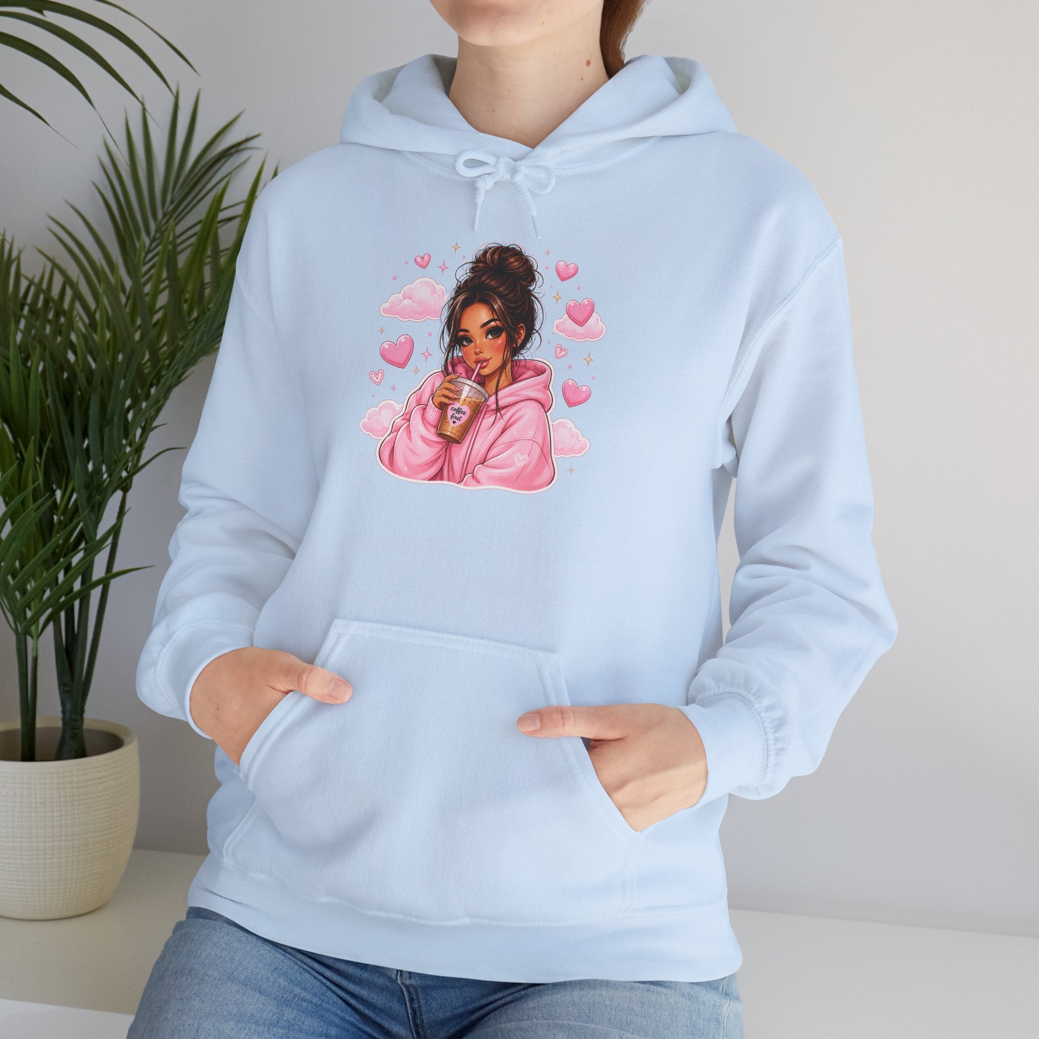 Cute Pink Heart Girl Hoodie — Cozy Graphic Sweatshirt