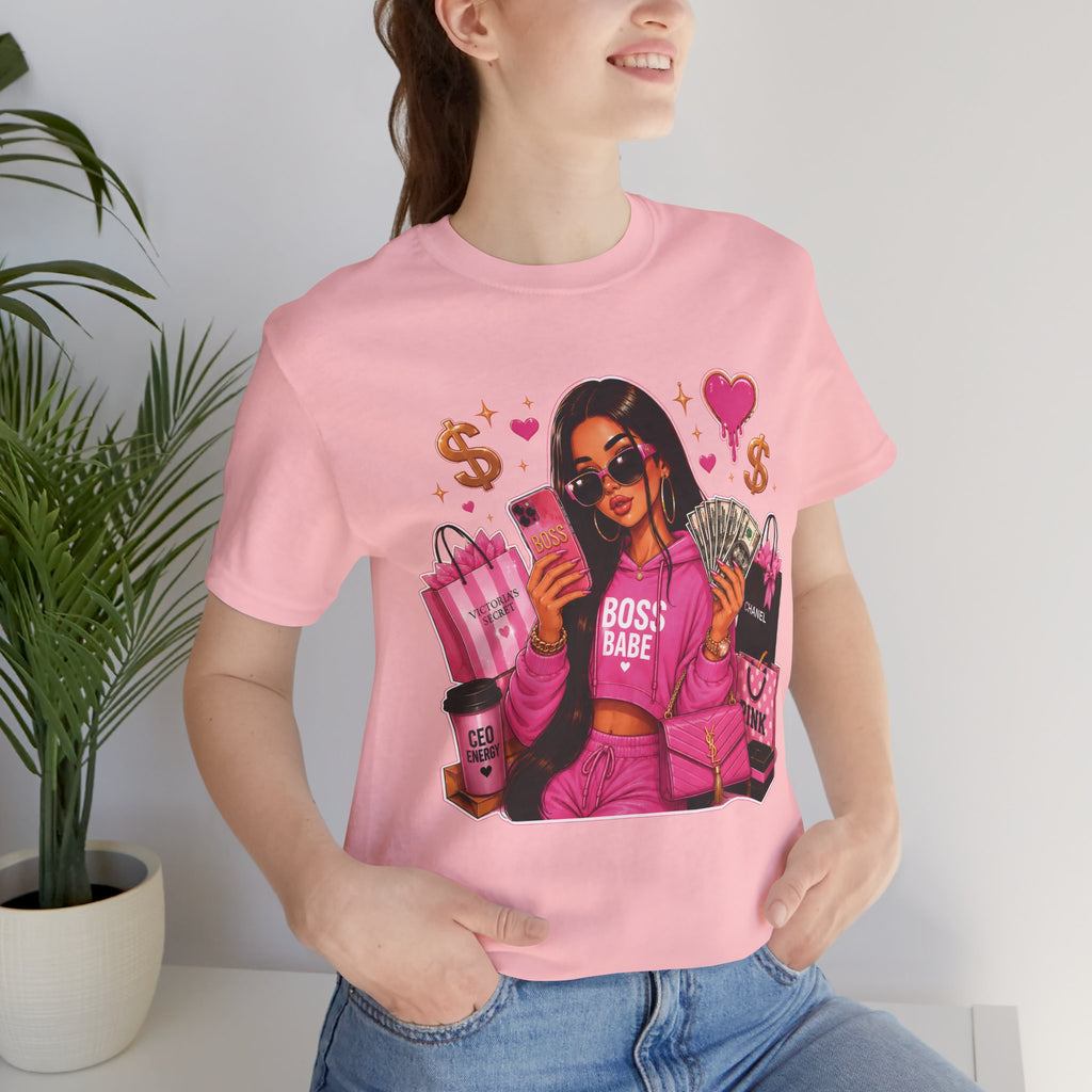 Boss Babe Pink Fashion Tee — Women’s Glam Money & Shopping Graphic Shirt