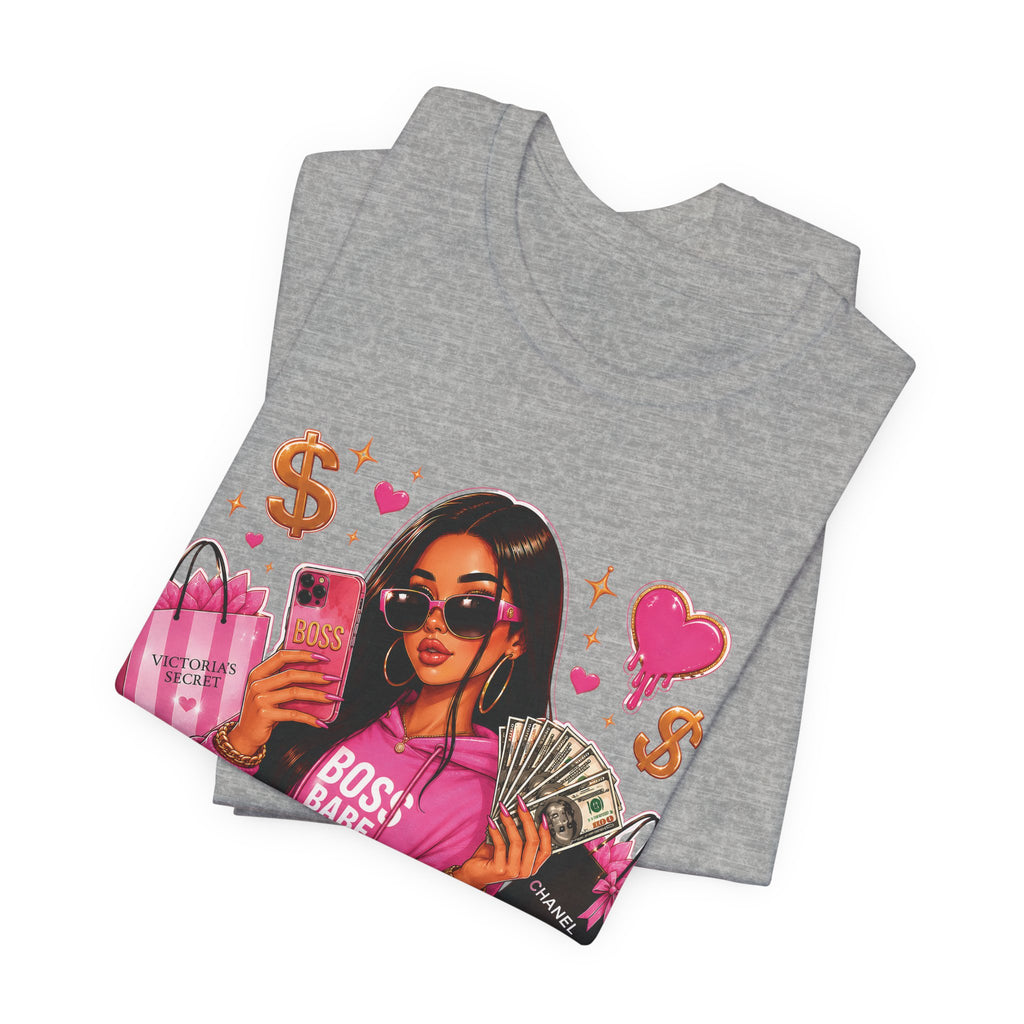 Boss Babe Pink Fashion Tee — Women’s Glam Money & Shopping Graphic Shirt