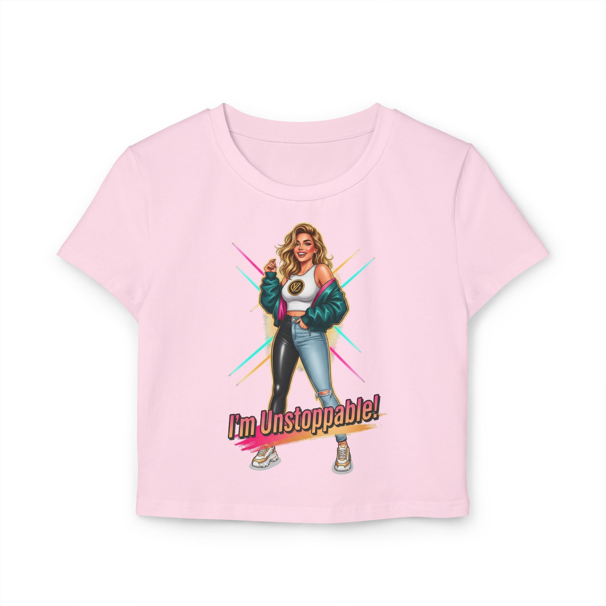 I'm Unstoppable! Women's Baby Tee - Empowering Retro Graphic Crop Top
