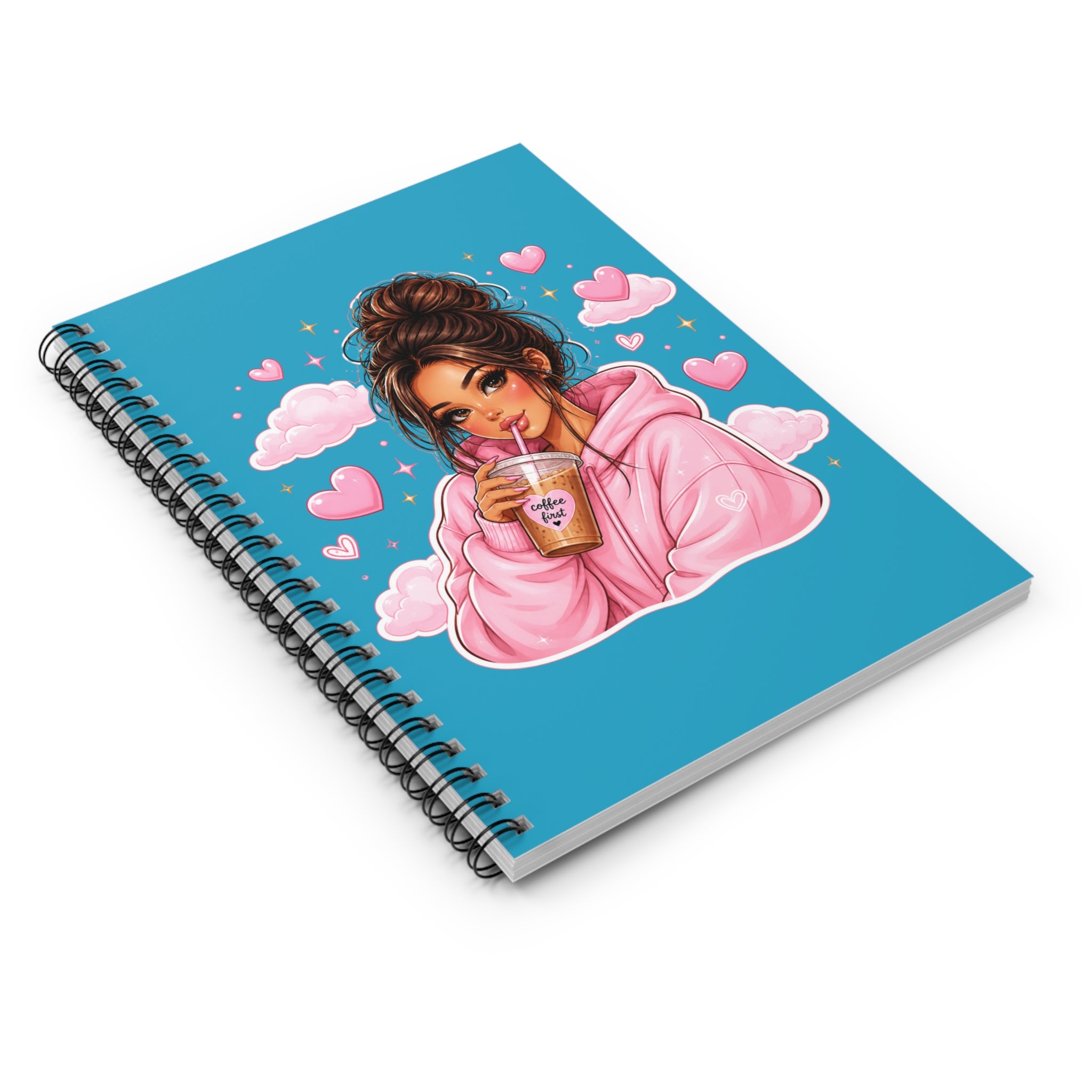 Cute Girl Drinking Bubble Tea Spiral Notebook — Kawaii Pink Hoodie Journal