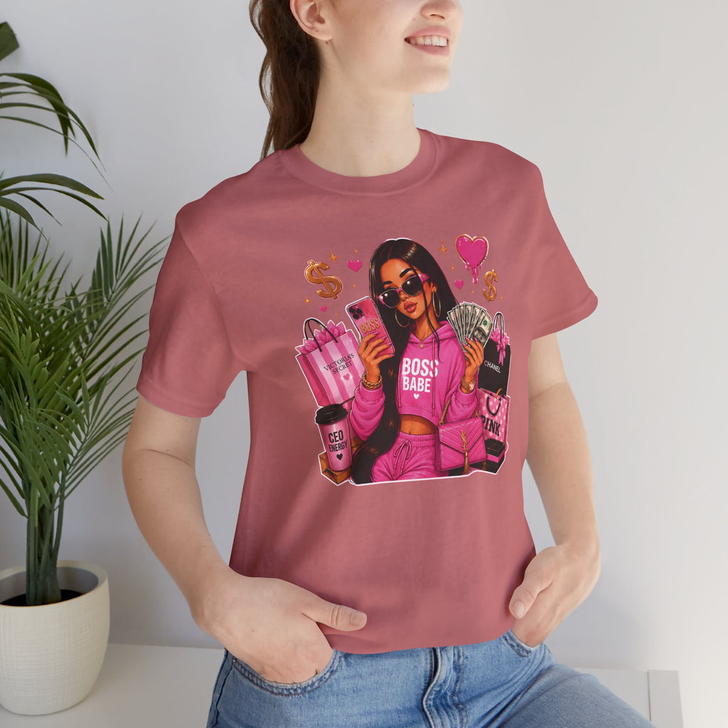 Boss Babe Pink Fashion Tee — Women’s Glam Money & Shopping Graphic Shirt