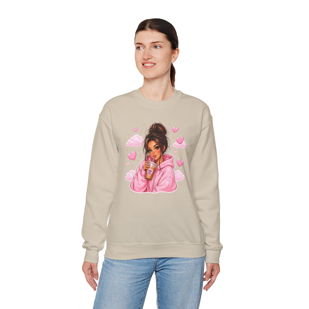 Cozy Pink Heart Girl Crewneck Sweatshirt