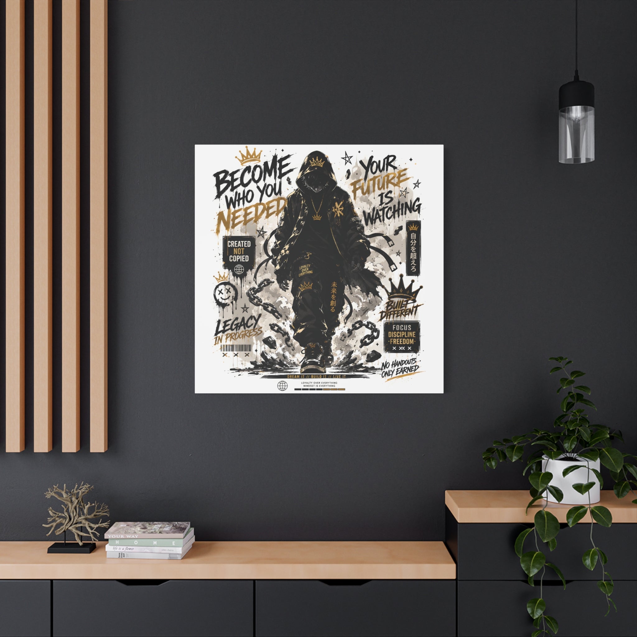Motivational Street Art Canvas — "Become Who You Needed" Stretched Matte Print