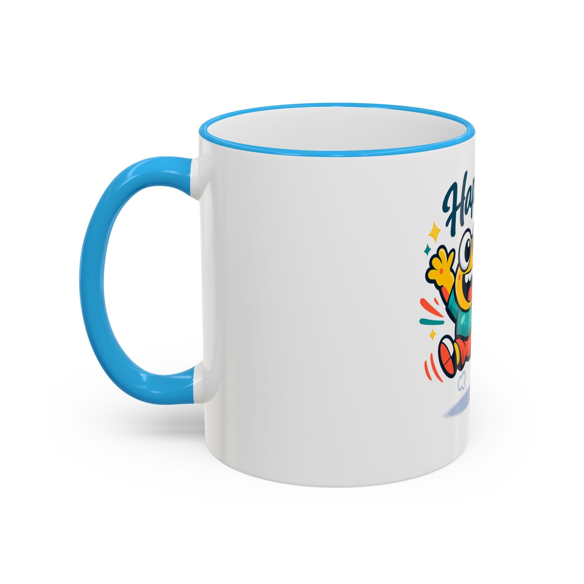 Happy Monster Accent Rim Mug – Cheerful Cute Cartoon Coffee Cup (11oz/15oz)