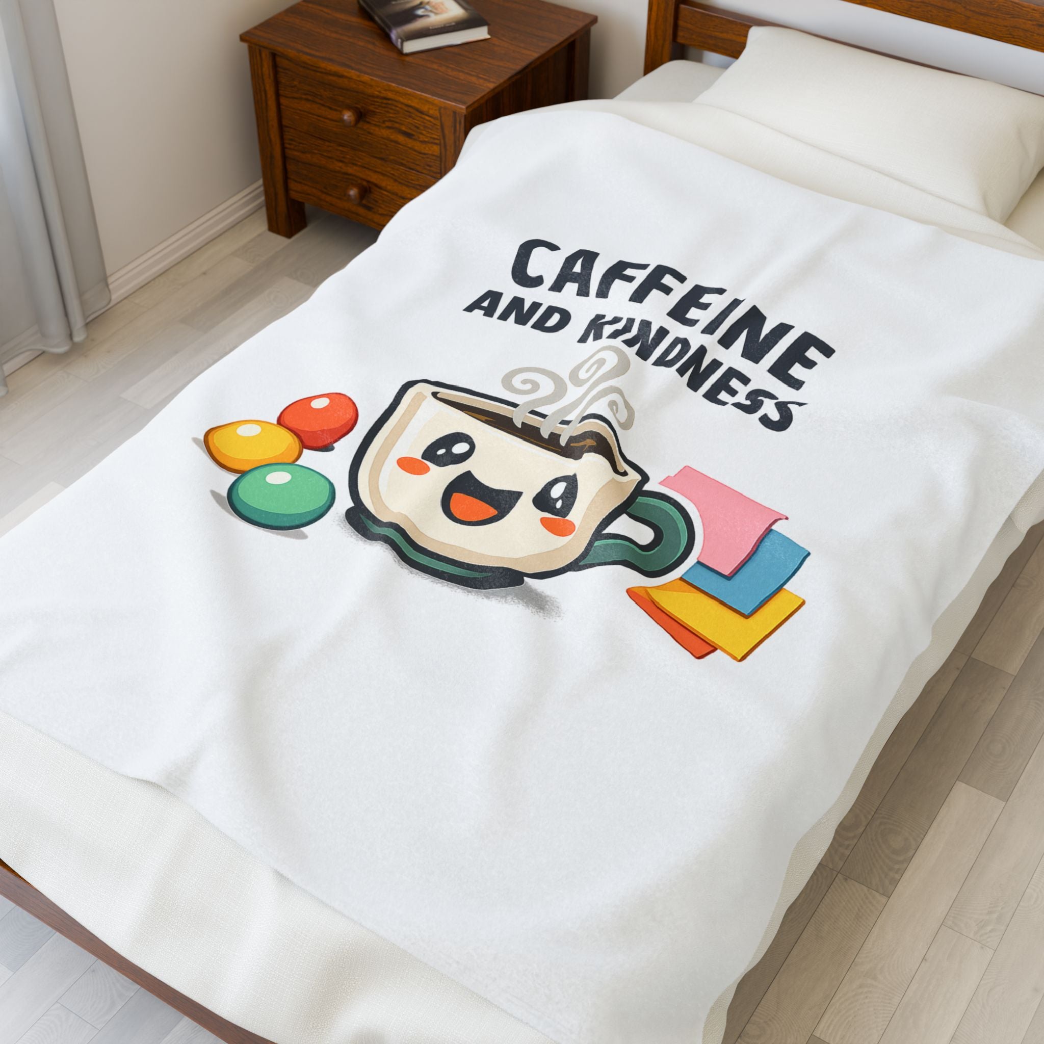 Caffeine and Kindness Velveteen Blanket | office humor, coffee fuel