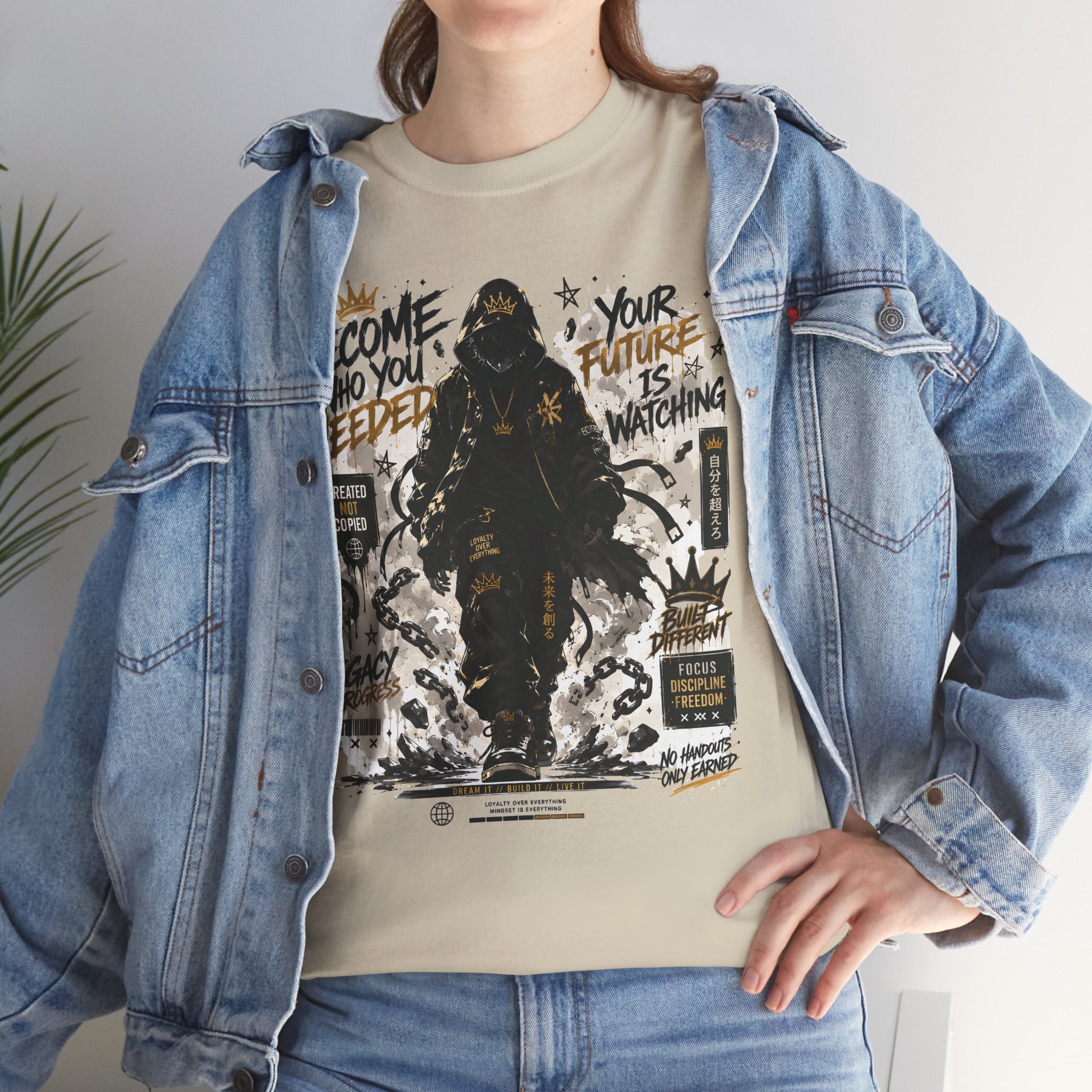 Motivational Soldier Graphic Tee – "Become Who You Needed" Inspirational Military Design