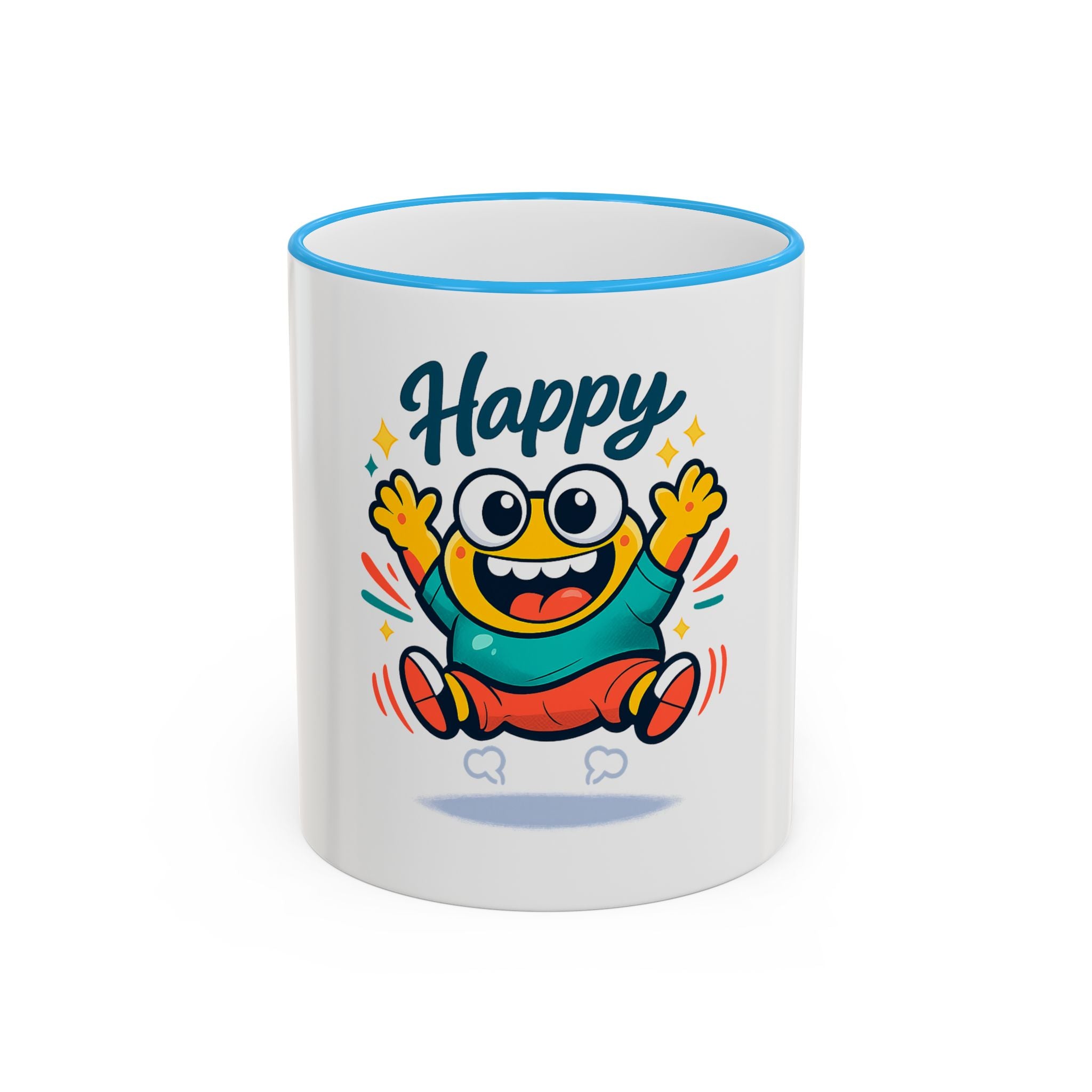 Happy Monster Accent Rim Mug – Cheerful Cute Cartoon Coffee Cup (11oz/15oz)