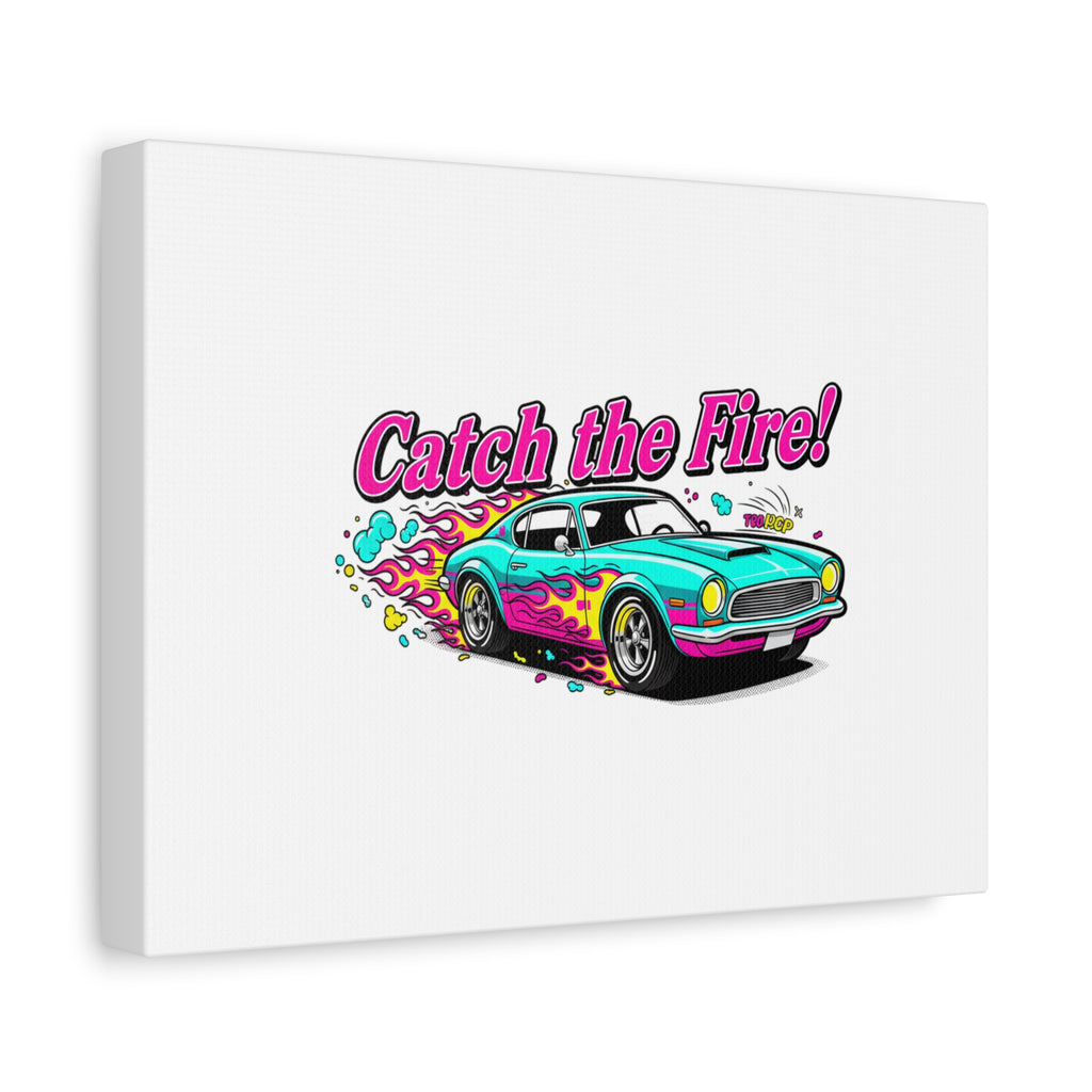 Catch the Fire Retro Car Canvas | Cartoon Racing Flame, Vintage Car Illustration
