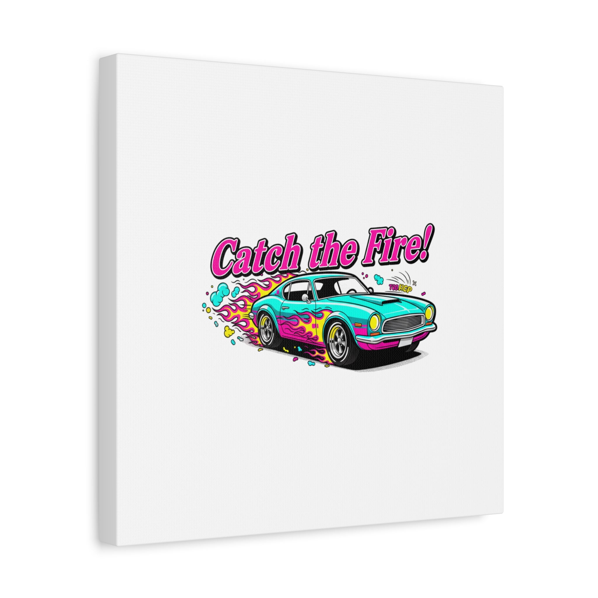 Catch the Fire Retro Car Canvas | Cartoon Racing Flame, Vintage Car Illustration