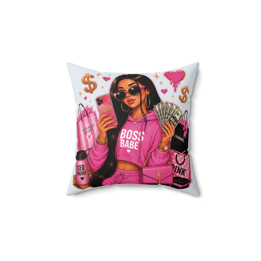 Boss Babe Pink Fashion Pillow — 'BOSS BABE' Square Decorative Cushion (Soft Ice Blue)