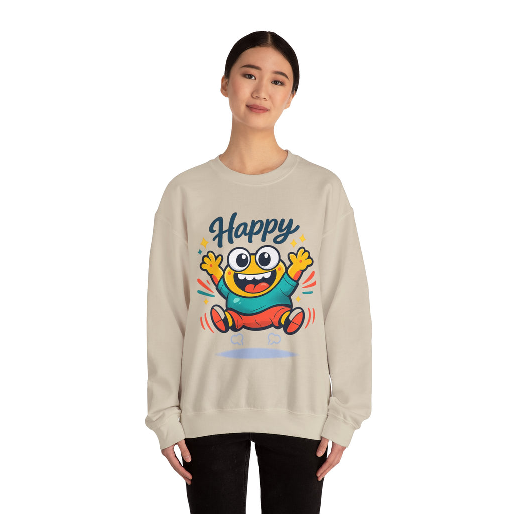 Happy Blob Cartoon Crewneck Sweatshirt | kawaii minimal, thick outline