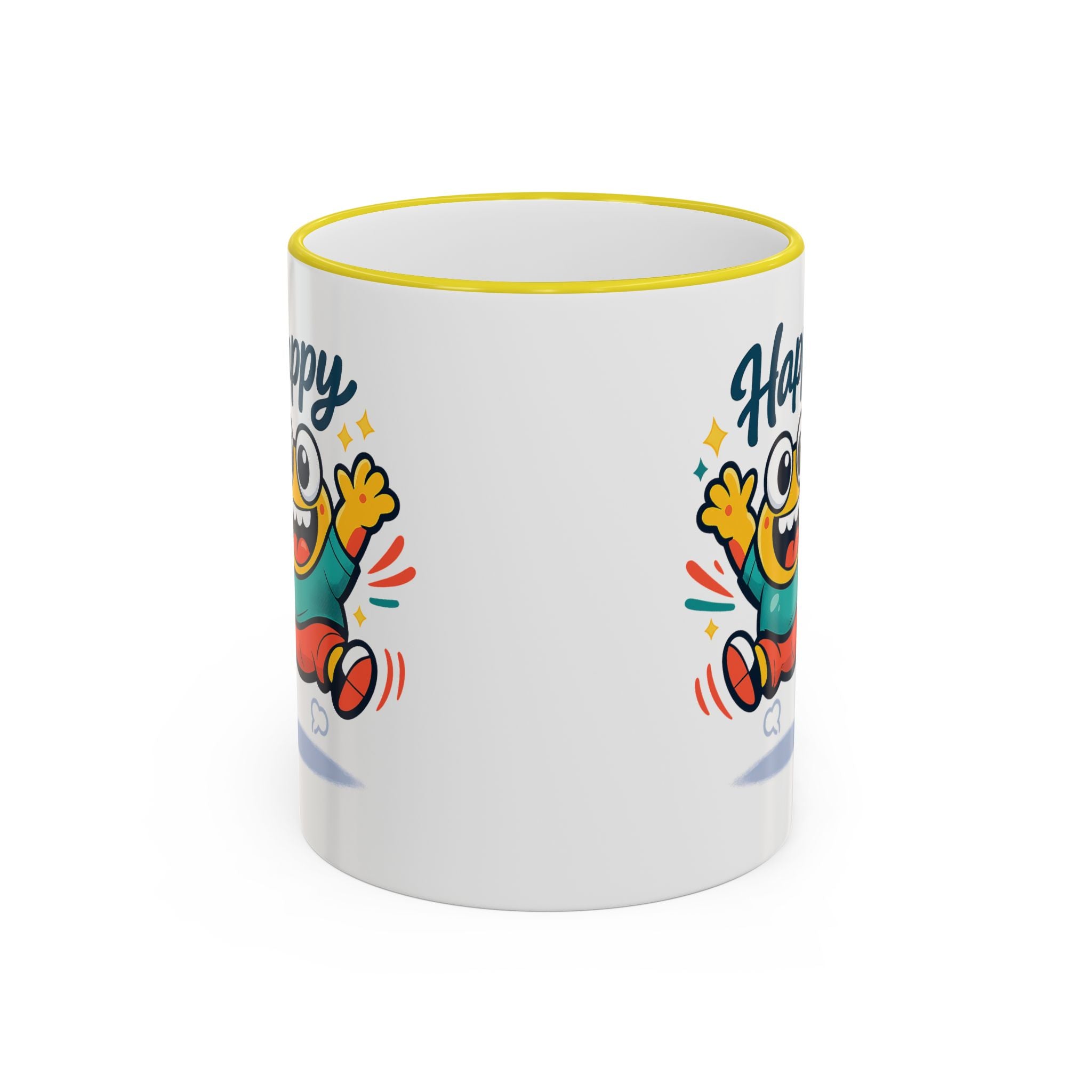 Happy Monster Accent Mug - Cute Cartoon Coffee Cup (11oz/15oz)