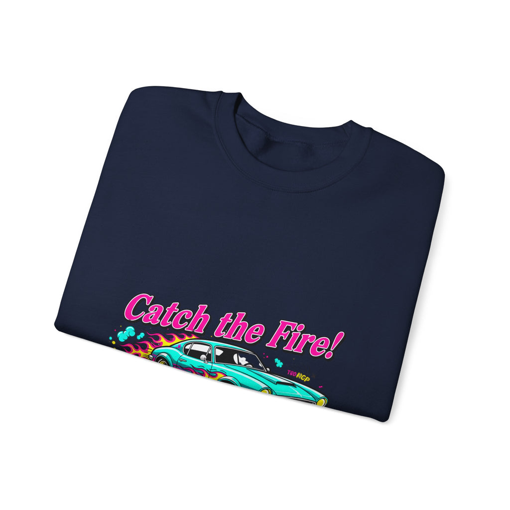 Cartoon Dragster Flames Sweatshirt | Vintage Car Illustration, Racing Flame