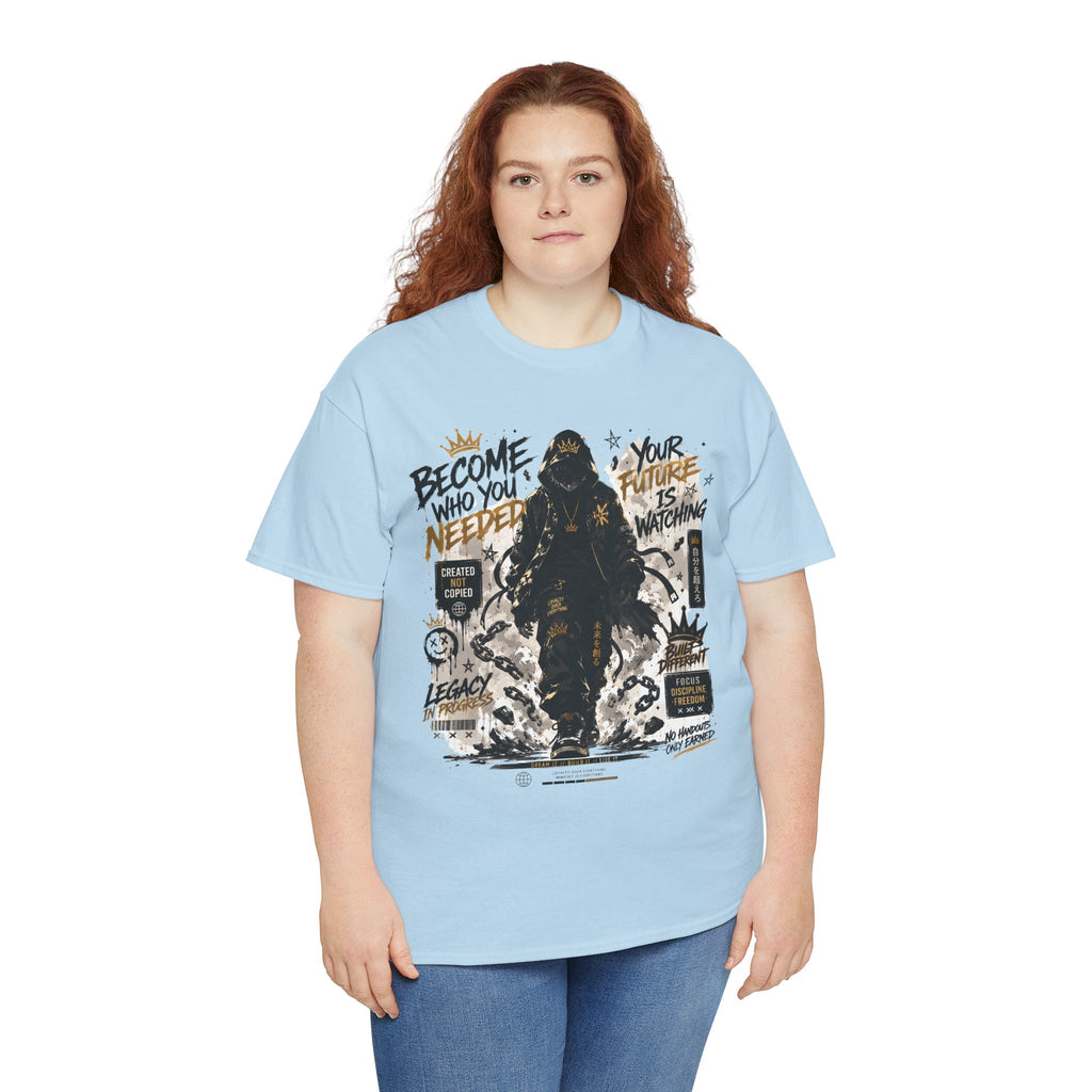 Motivational Soldier Graphic Tee – "Become Who You Need" Inspirational Military Design