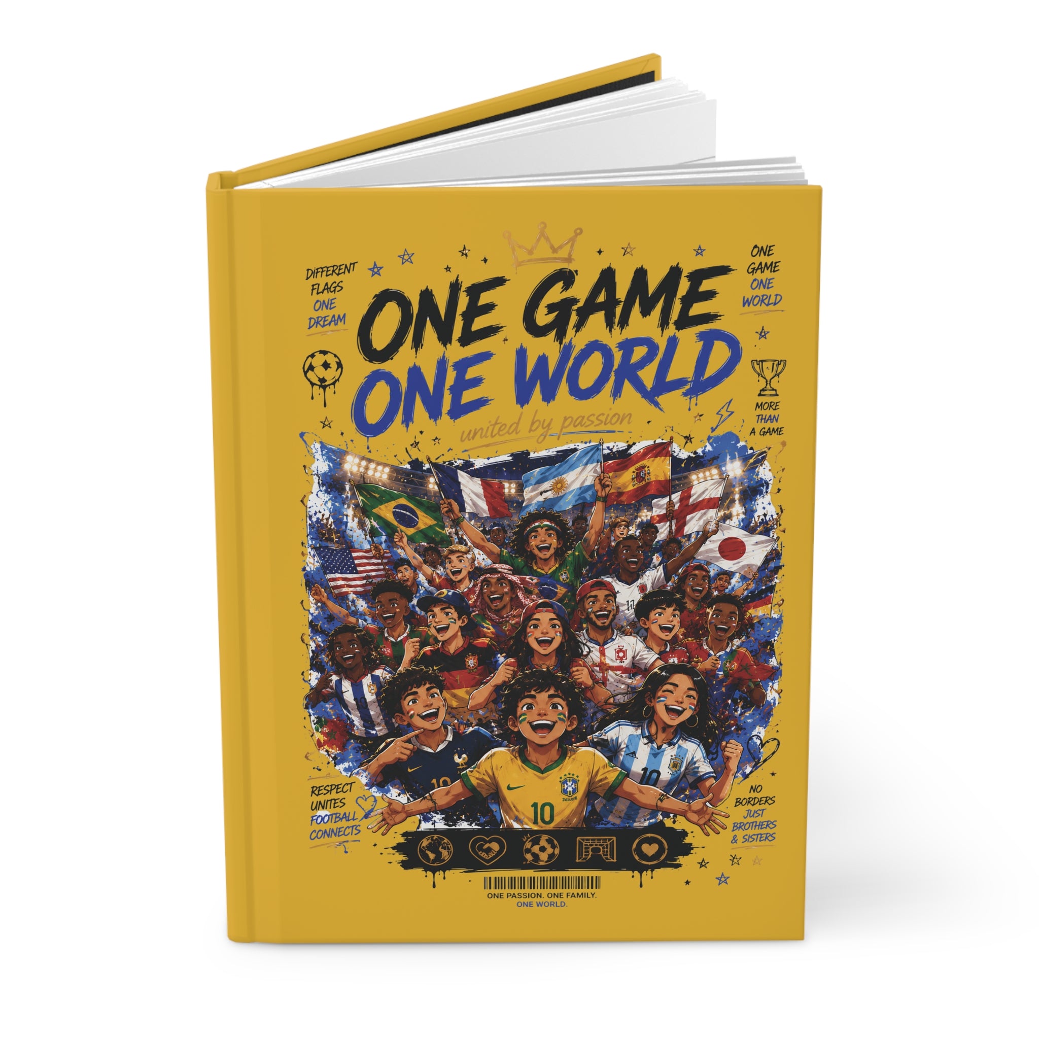 One Game One World Soccer Hardcover Journal — Personalized Number 10 Notebook