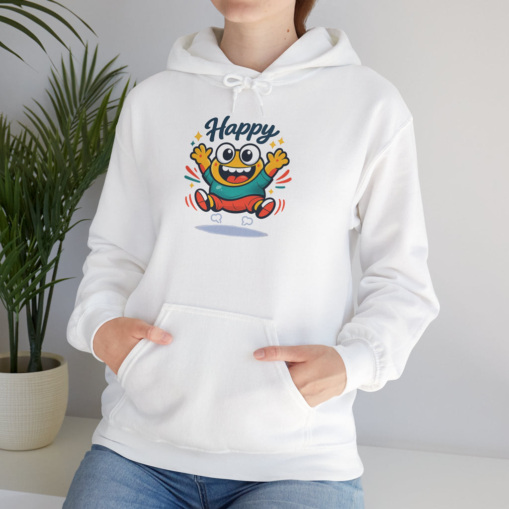 Happy Blob Cartoon Hoodie | kawaii minimal, thick outline mood face