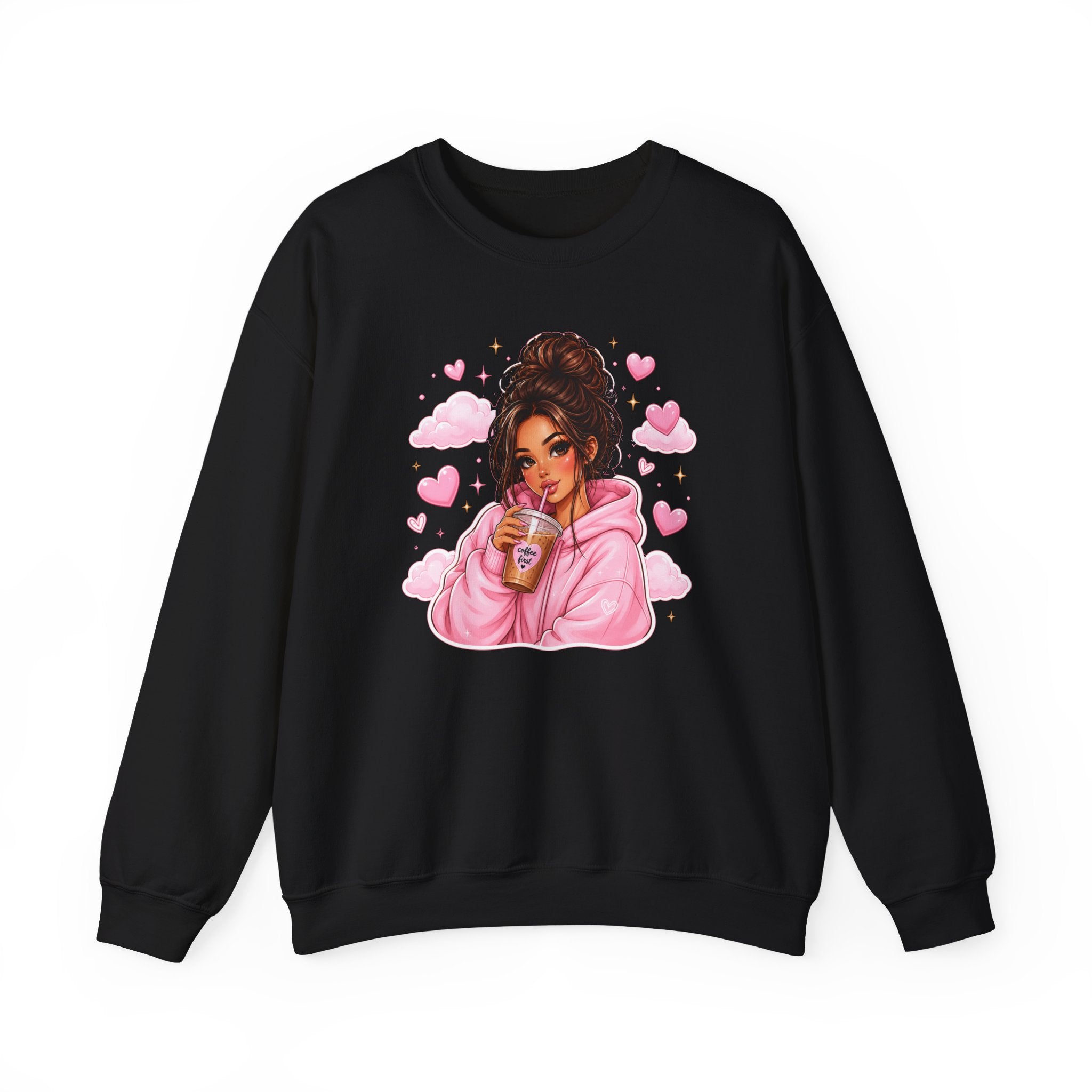 Cozy Pink Heart Girl Crewneck Sweatshirt