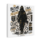 Motivational Street Art Canvas — "Become Who You Needed" Stretched Matte Print