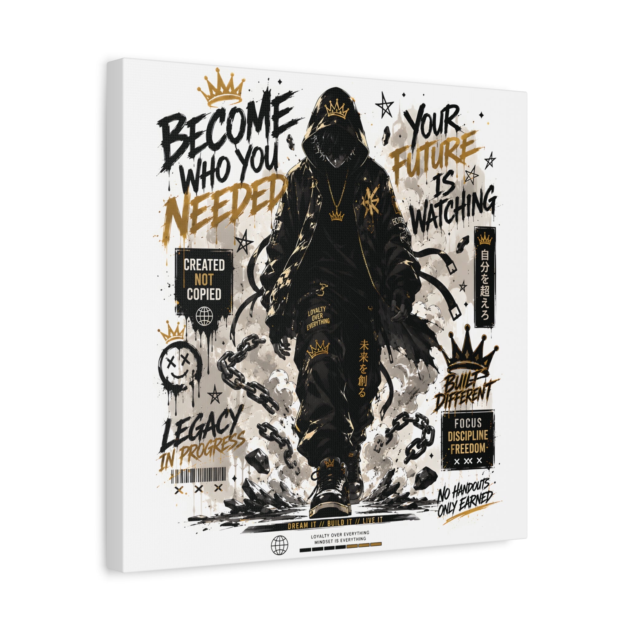 Motivational Street Art Canvas — "Become Who You Needed" Stretched Matte Print