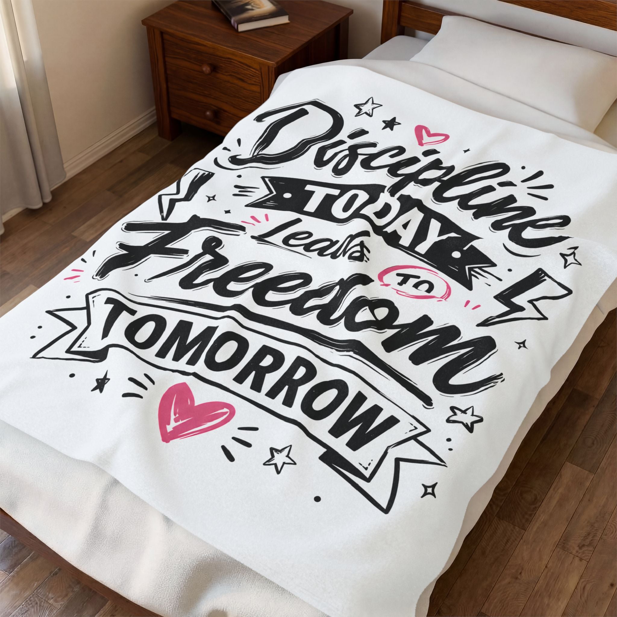 Velveteen Plush Blanket — "Discipline Today Leads to Freedom Tomorrow" Inspirational Throw Blanket