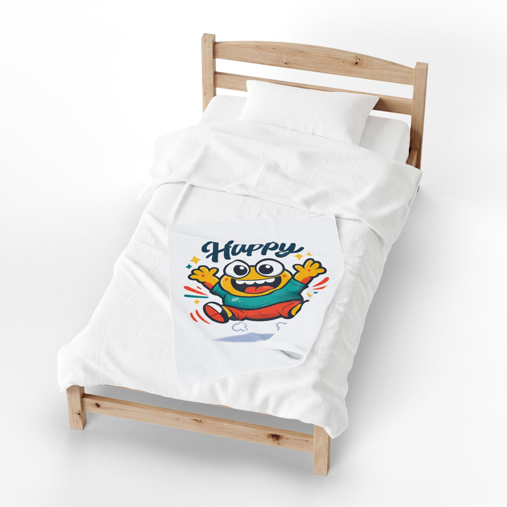 Happy Mood Face Velveteen Plush Blanket | thick outline kawaii cartoon