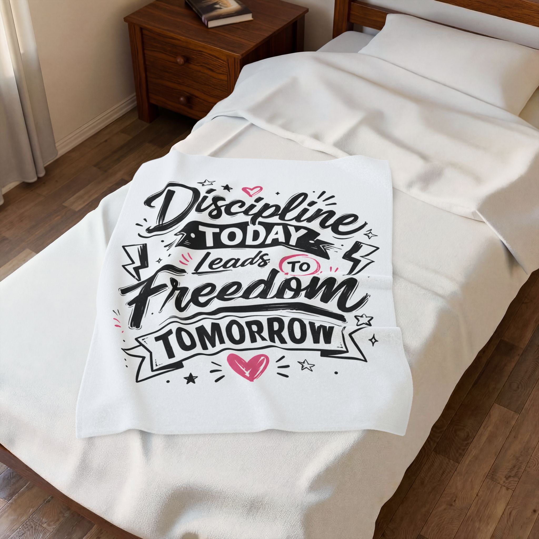 Velveteen Plush Blanket — "Discipline Today Leads to Freedom Tomorrow" Inspirational Throw Blanket