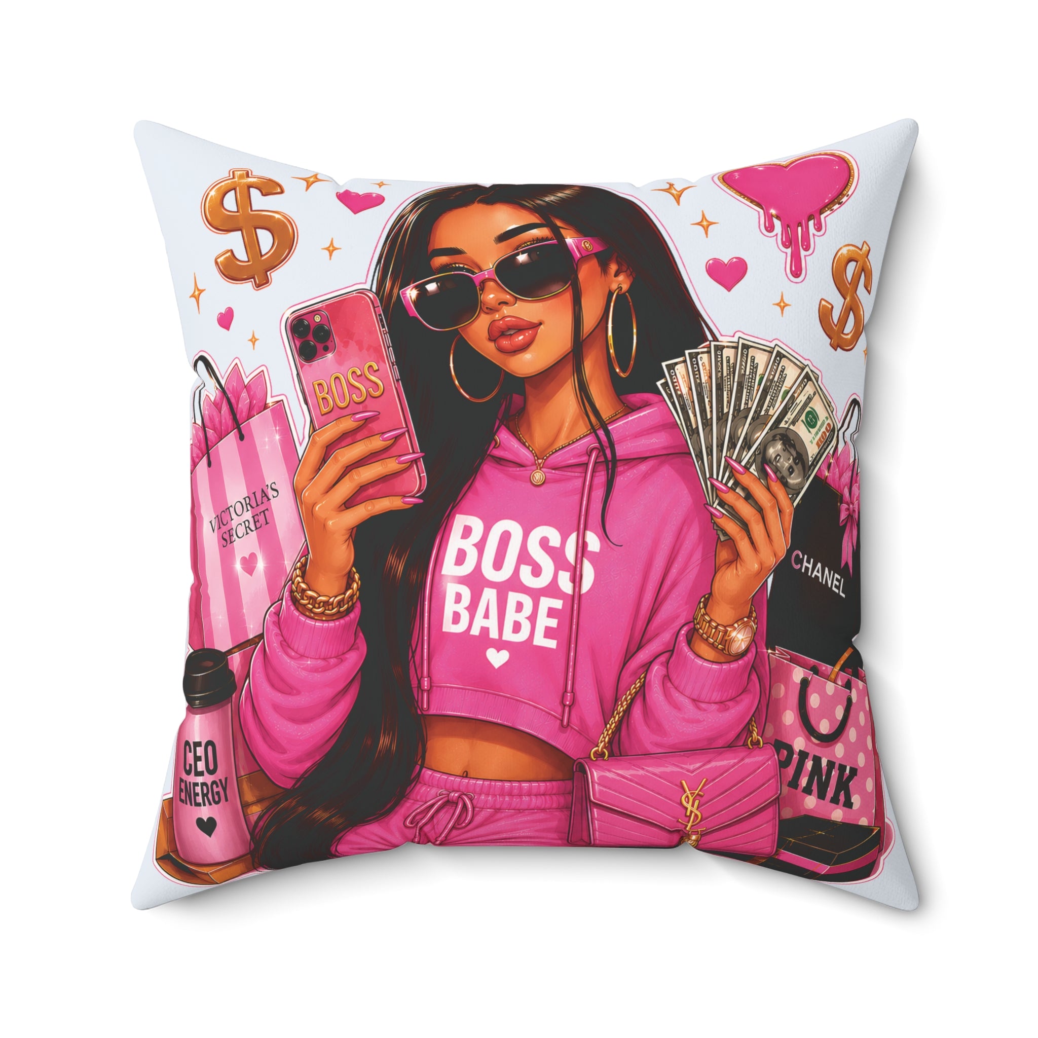 Boss Babe Pink Fashion Pillow — 'BOSS BABE' Square Decorative Cushion (Soft Ice Blue)
