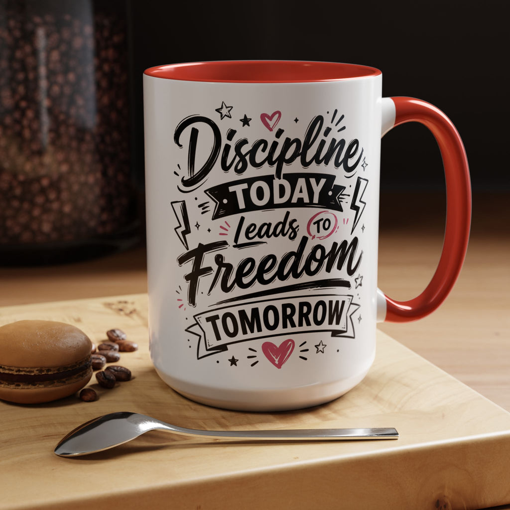 Discipline Today Leads to Freedom Tomorrow Accent Coffee Mug — Motivational Inspirational Quote