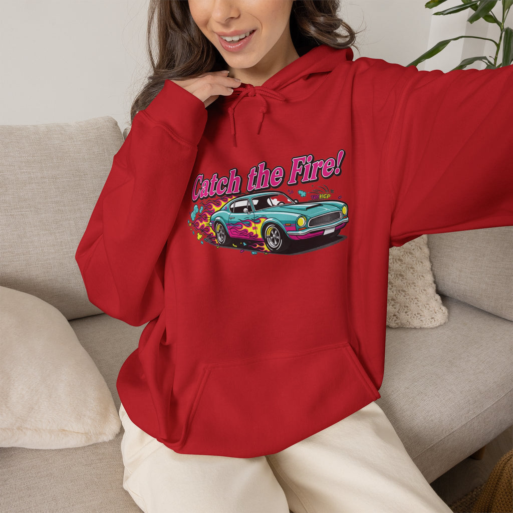 Retro Cartoon Dragster Hoodie, racing flame shirt, vintage car illustration