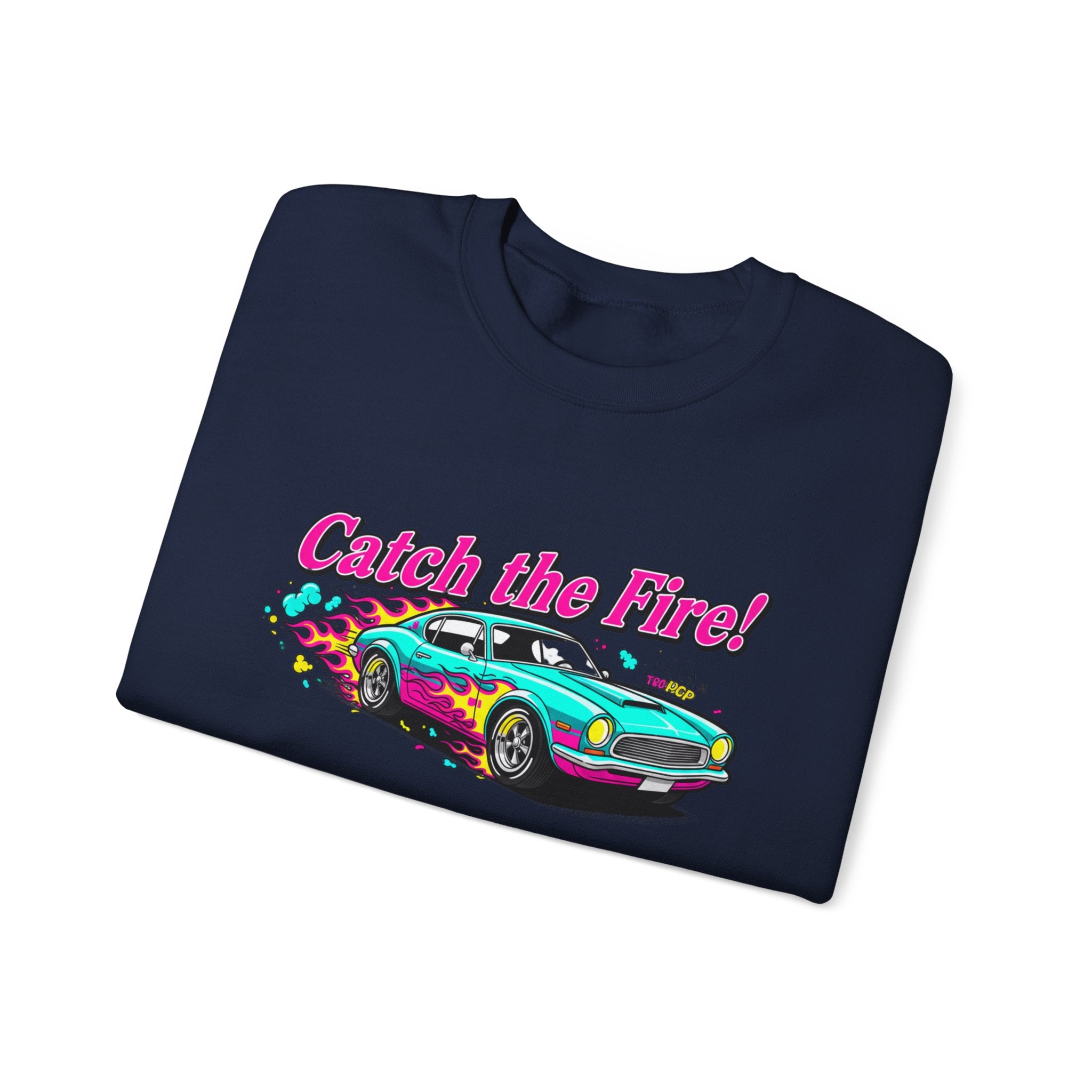 Cartoon Dragster Flames Sweatshirt - Vintage Racing Graphic Crewneck