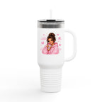 40oz Insulated Travel Mug — Cozy Girl Pink Hoodie Design