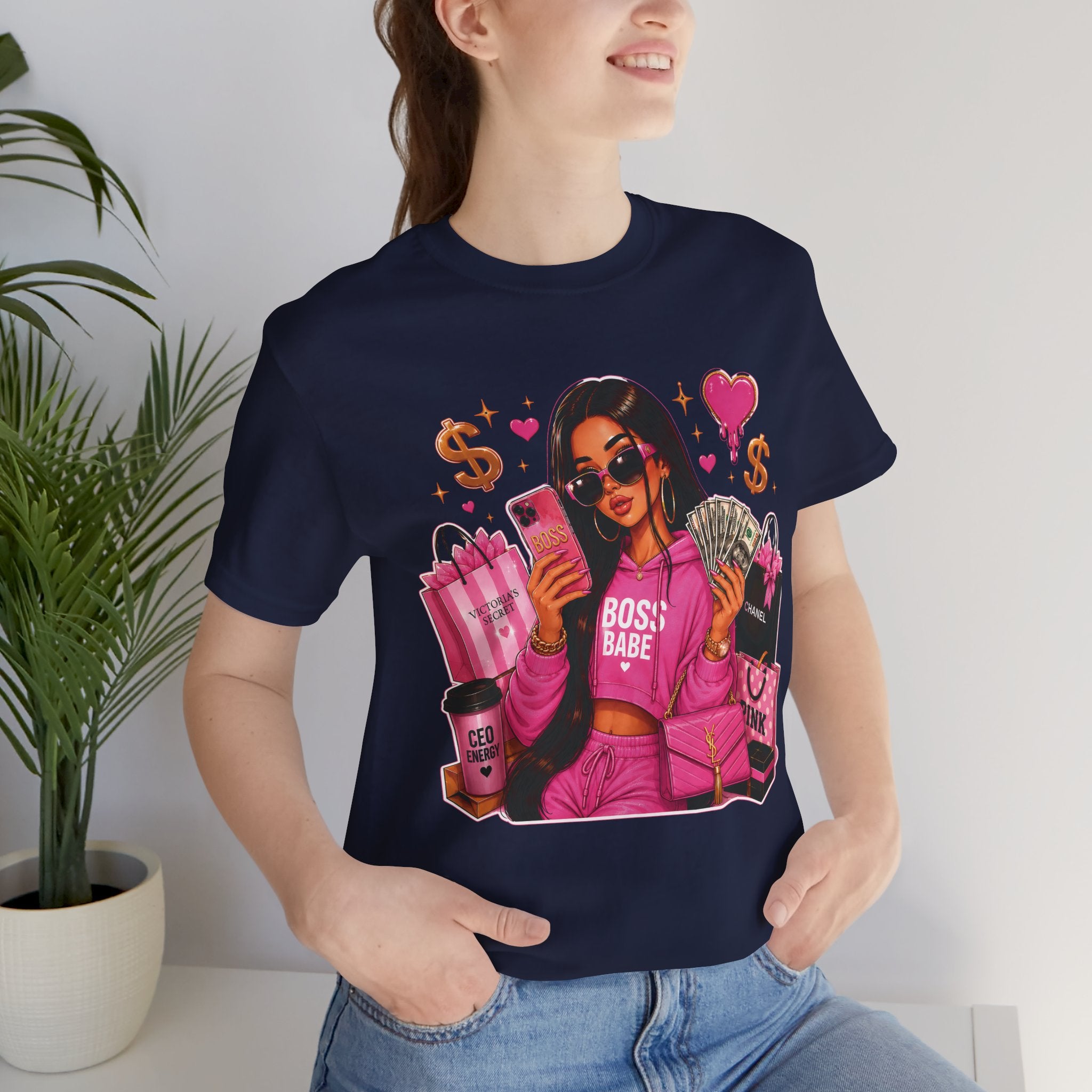 Boss Babe Pink Fashion Tee — Women’s Glam Money & Shopping Graphic Shirt