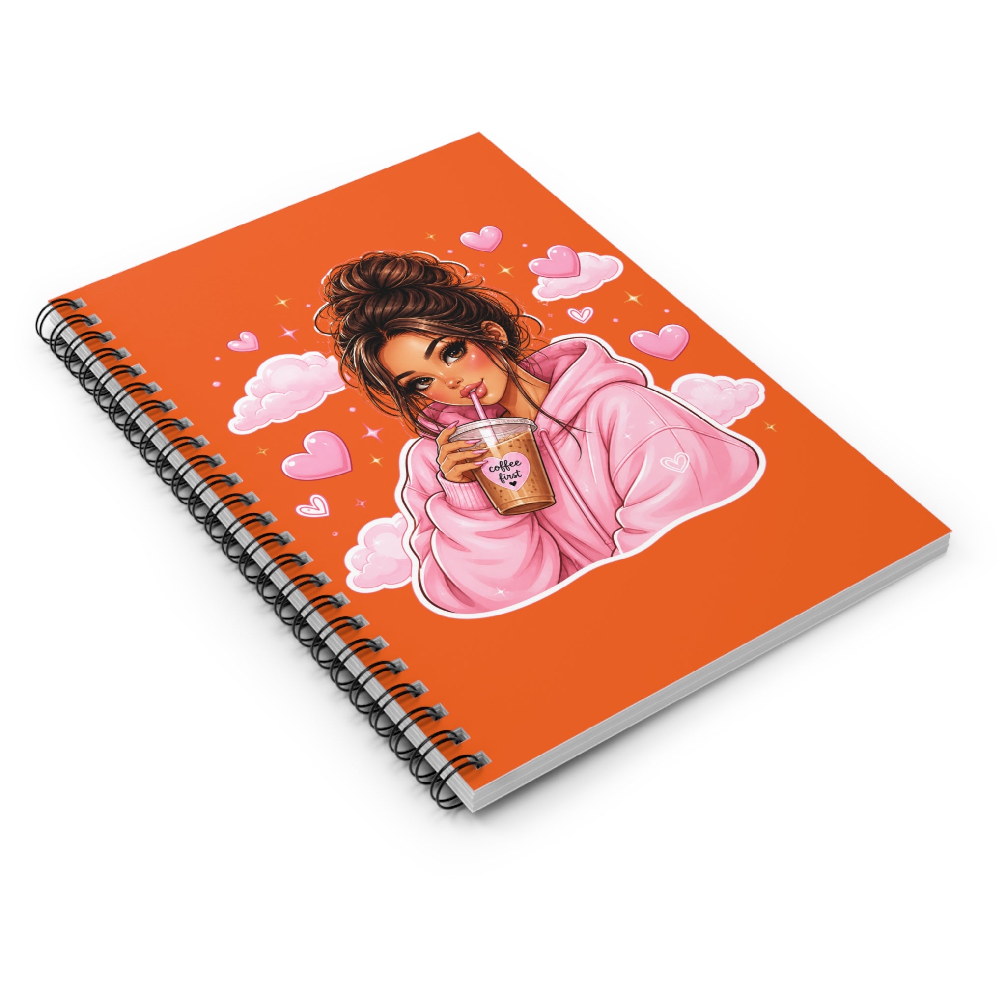 Cute Girl Drinking Boba Spiral Notebook – Pink Hoodie Illustration Ruled Journal