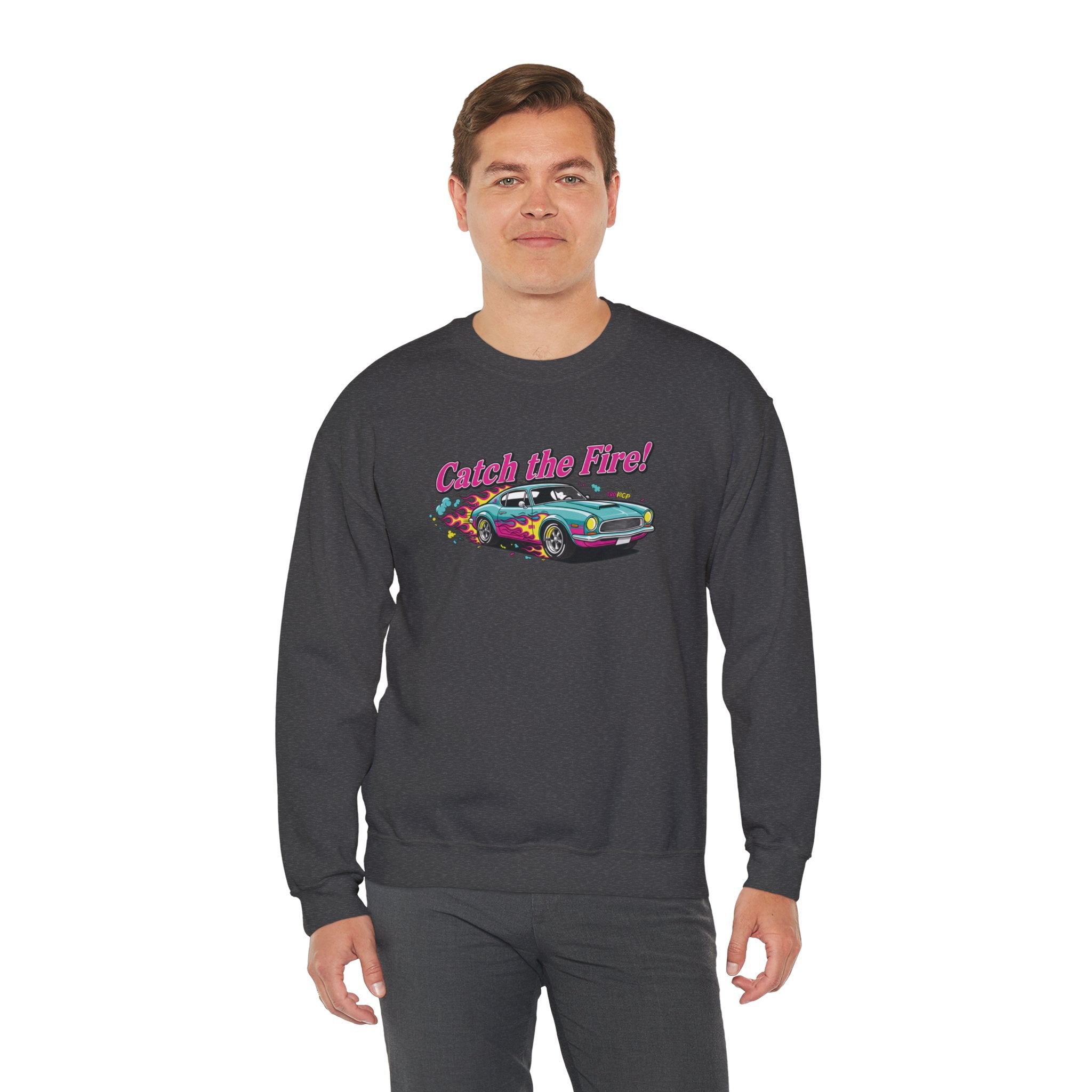 Cartoon Dragster Flames Sweatshirt | Vintage Car Illustration, Racing Flame