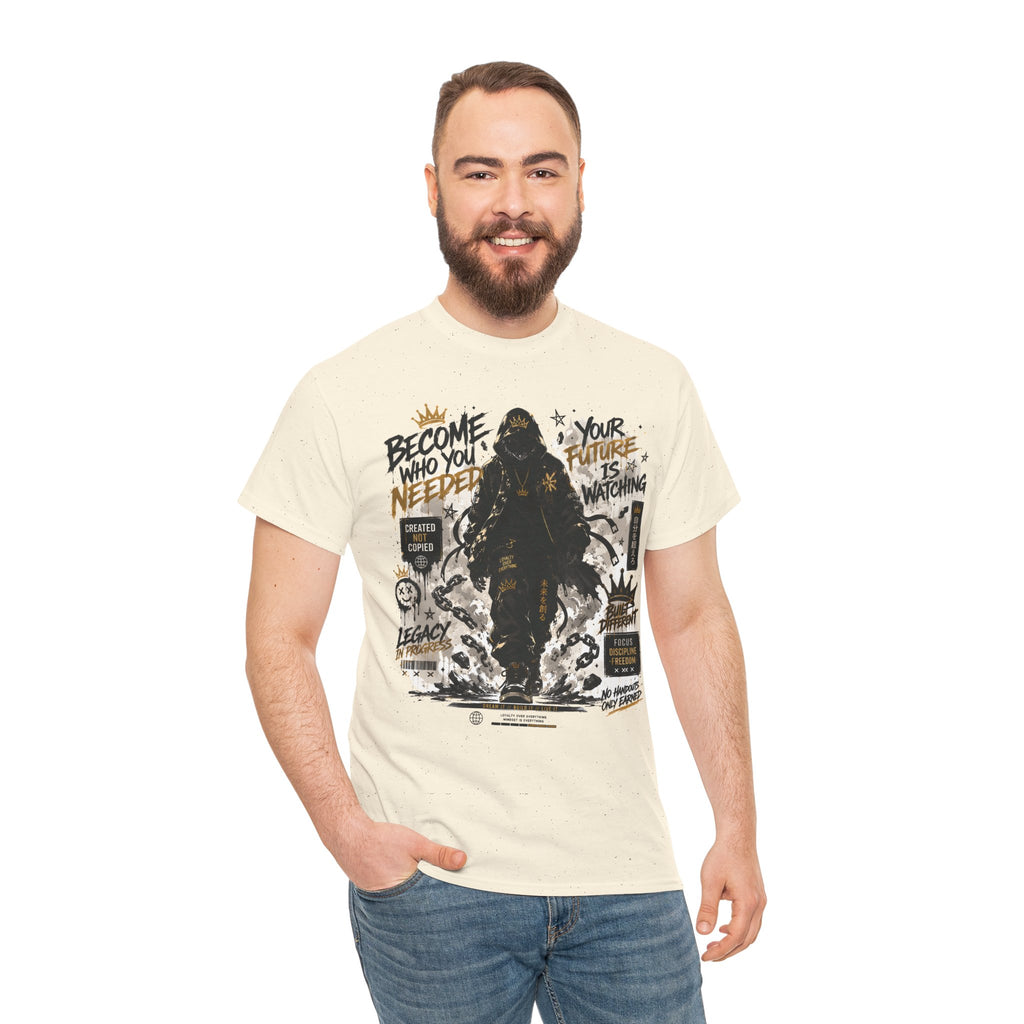Motivational Soldier Graphic Tee – "Become Who You Needed" Inspirational Military Design