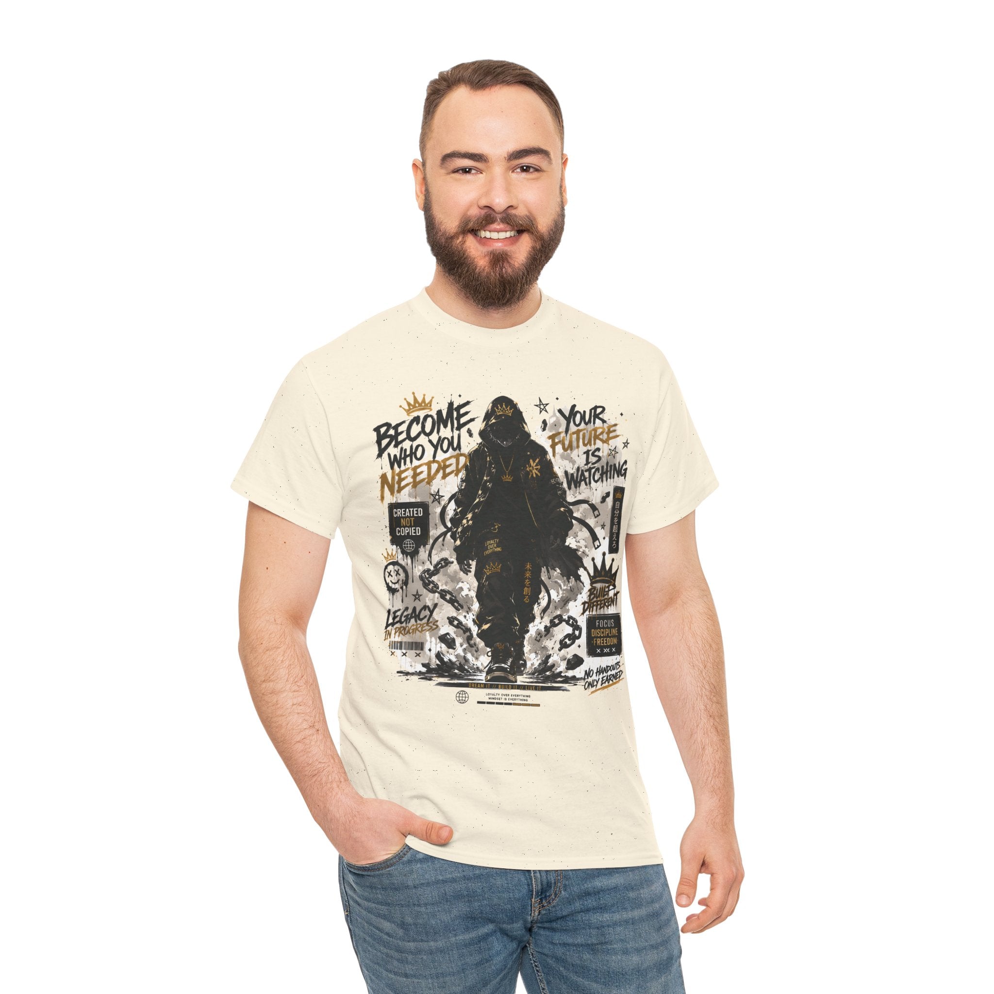 Motivational Soldier Graphic Tee – "Become Who You Needed" Inspirational Military Design