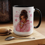 Cute Girl Pink Hoodie Coffee Mug — Iced Coffee Aesthetic Accent Mug (11/15oz)