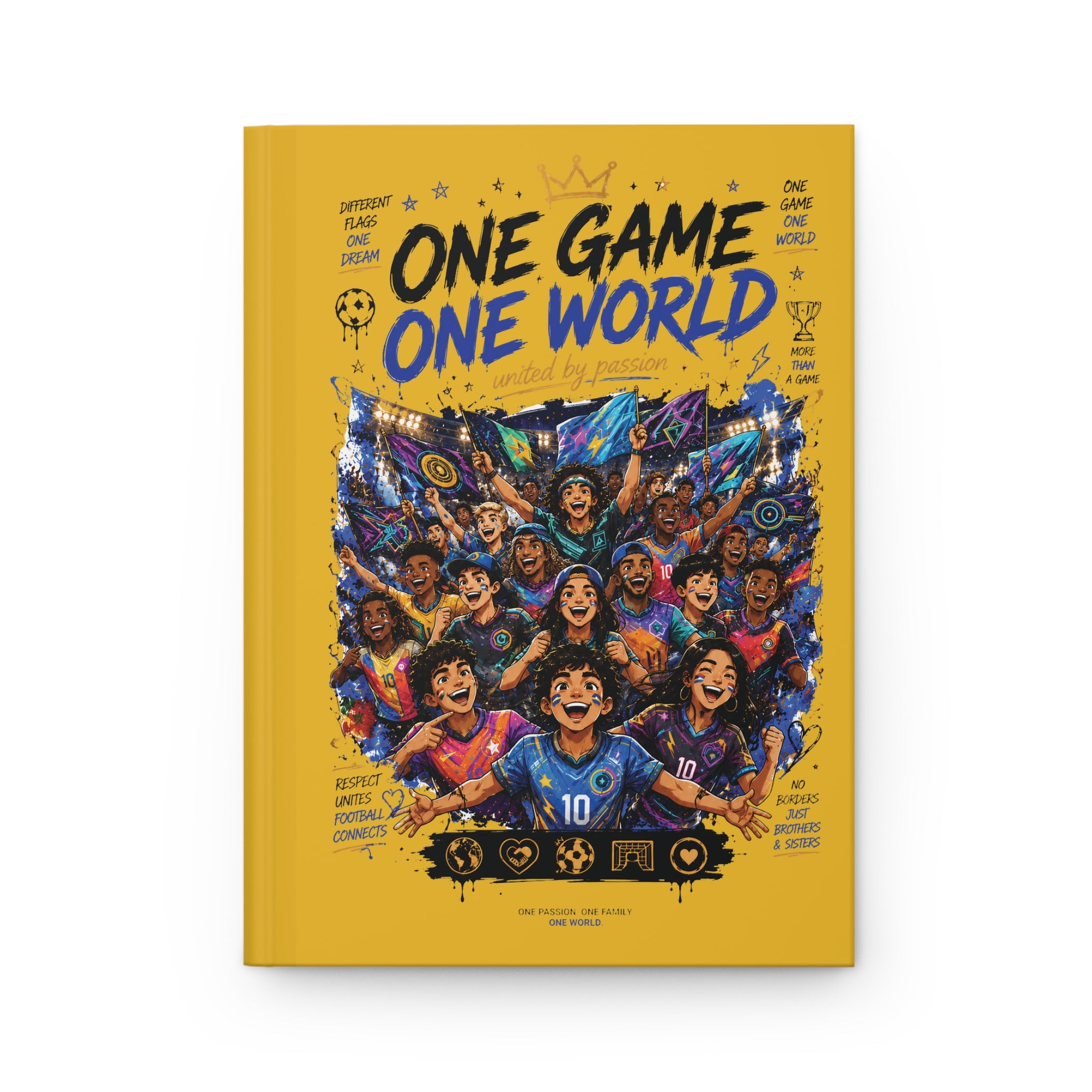 Hardcover Journal — "One Game One World" Soccer Team Notebook (Custom Name & Number)