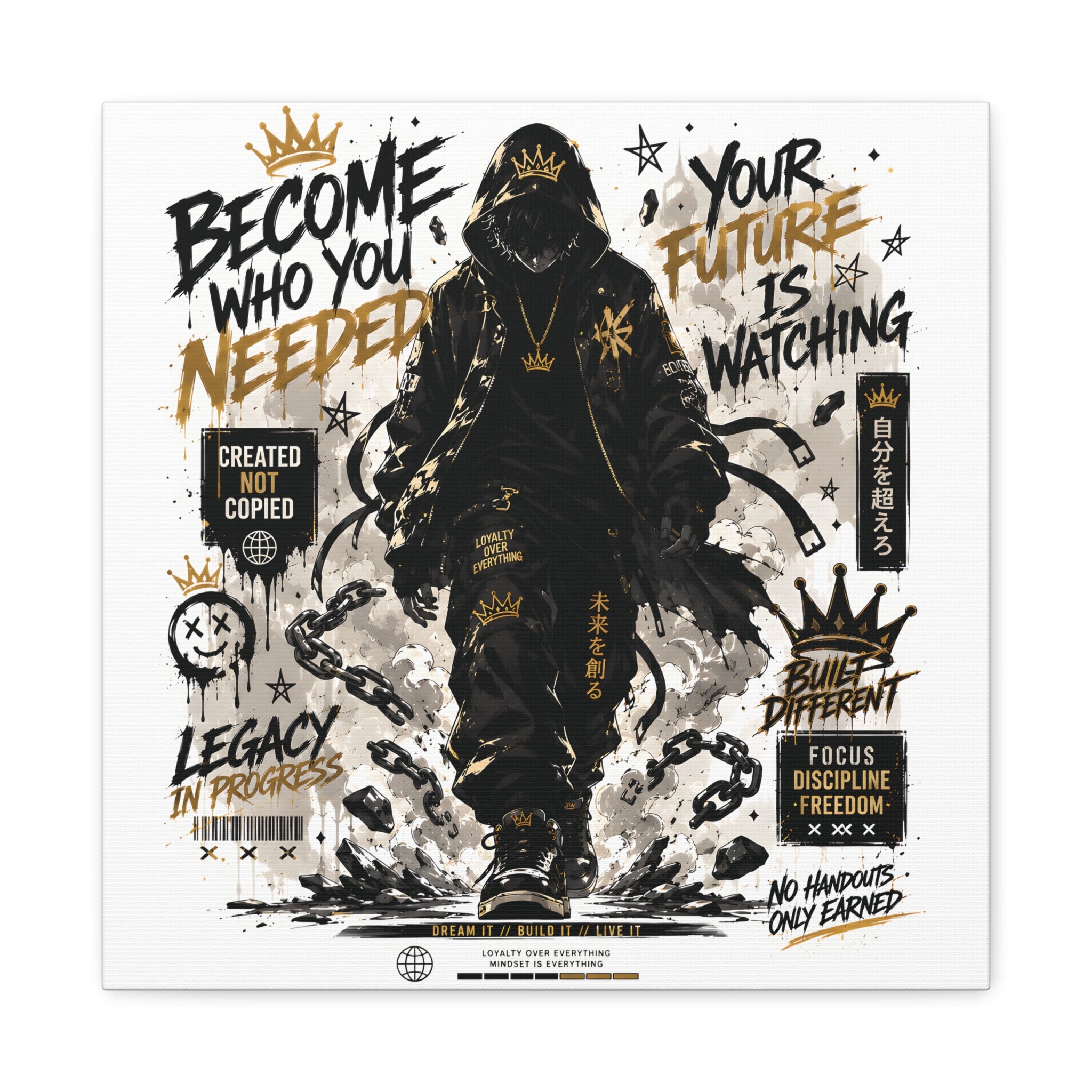 Motivational Street Art Canvas — "Become Who You Needed" Stretched Matte Print