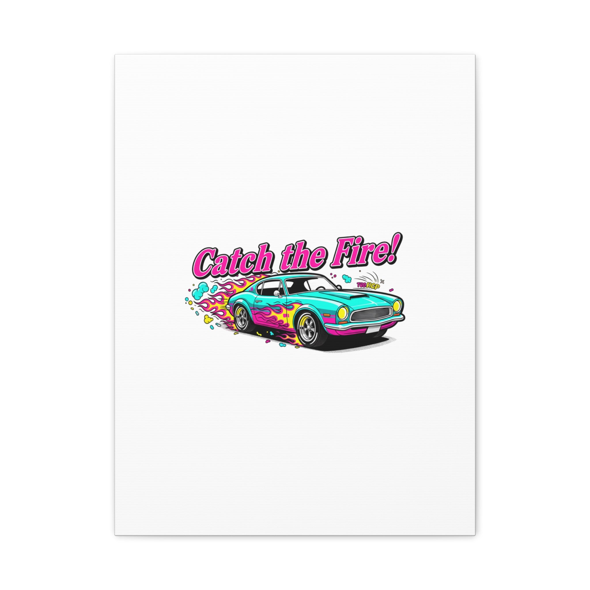 Catch the Fire Retro Car Canvas | Cartoon Racing Flame, Vintage Car Illustration