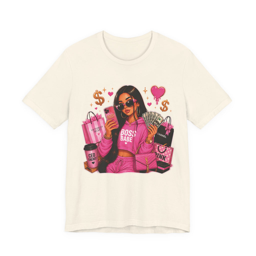 Boss Babe Pink Fashion Tee — Women’s Glam Money & Shopping Graphic Shirt