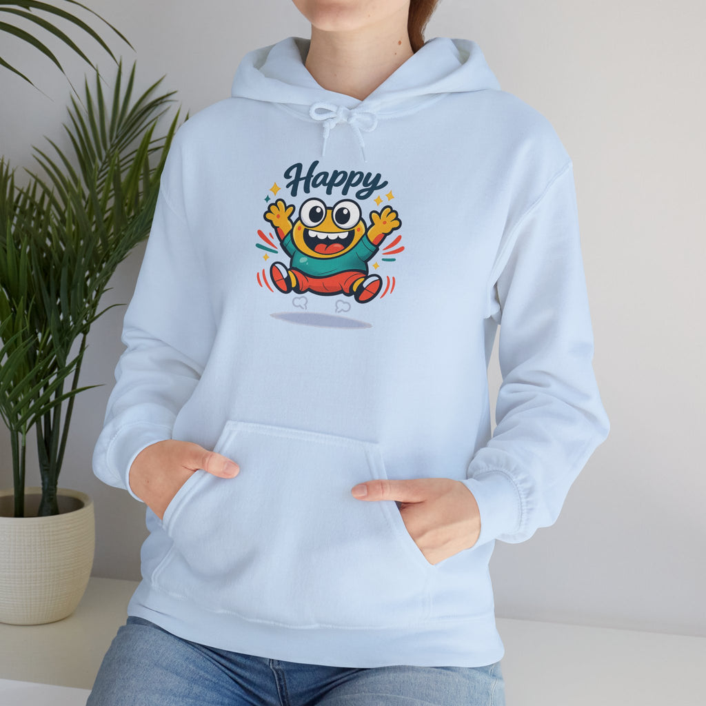 Happy Blob Cartoon Hoodie | kawaii minimal, thick outline mood face