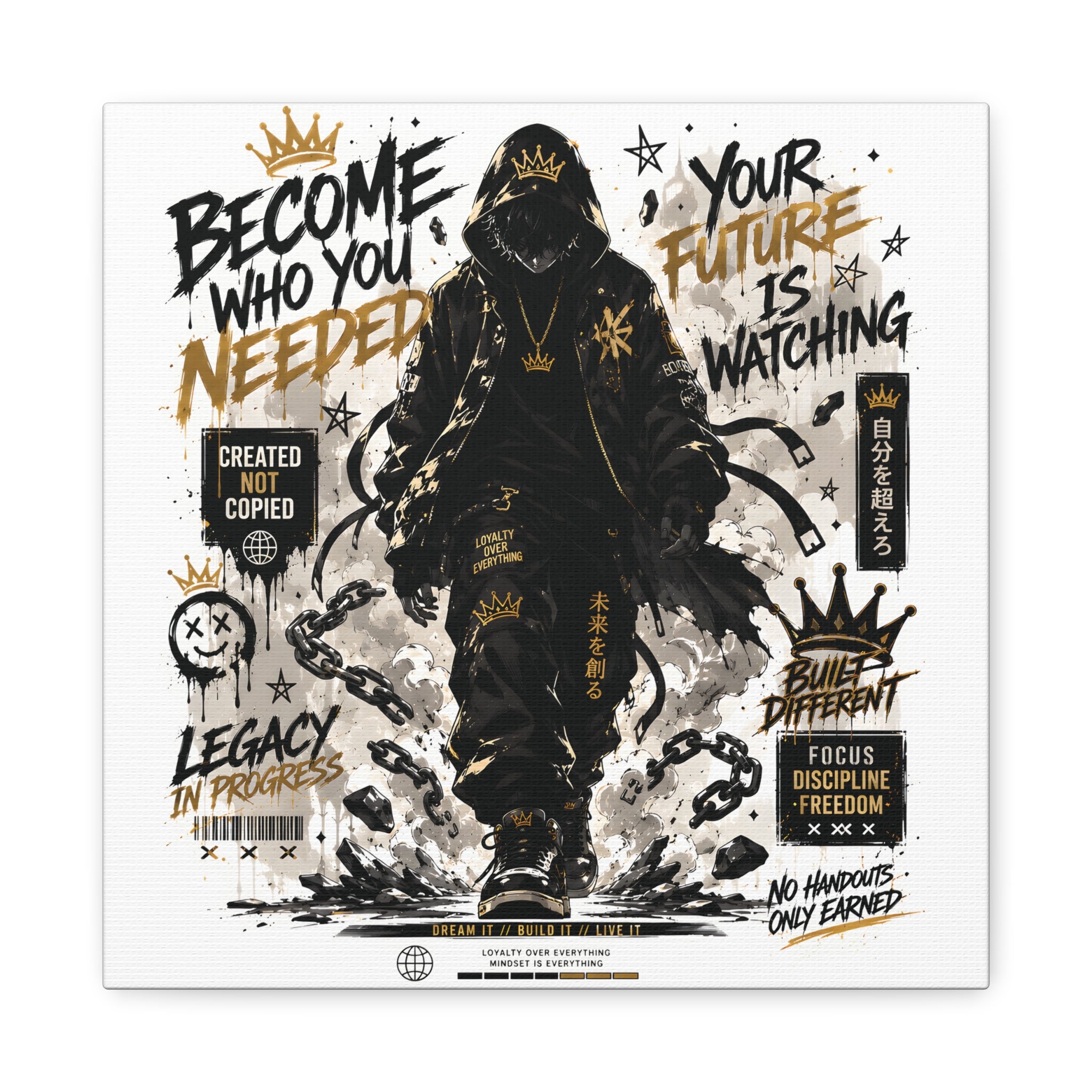 Motivational Street Art Canvas — "Become Who You Needed" Stretched Matte Print